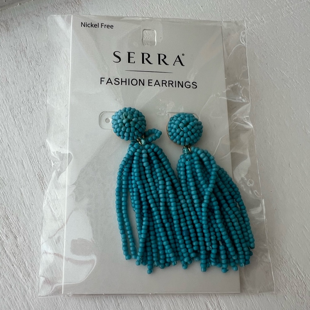 Turquoise beaded tassel earrings